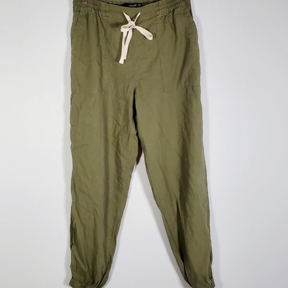Blank NYC Roll The Dice Army Green Linen Blend Drawstring Pull-on Jogger Pants - Picture 5 of 9